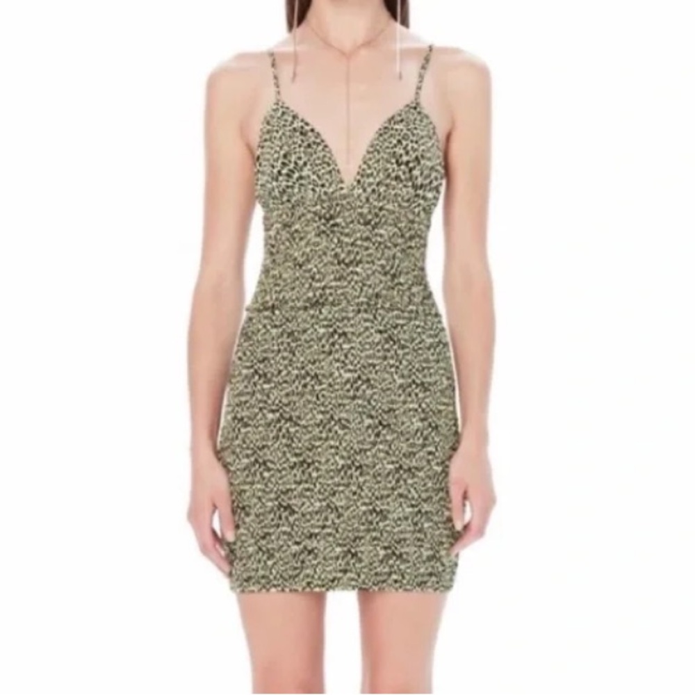 AFRM Green Leopard Smocked V-Neck Cocktail Dress. Size XS PT